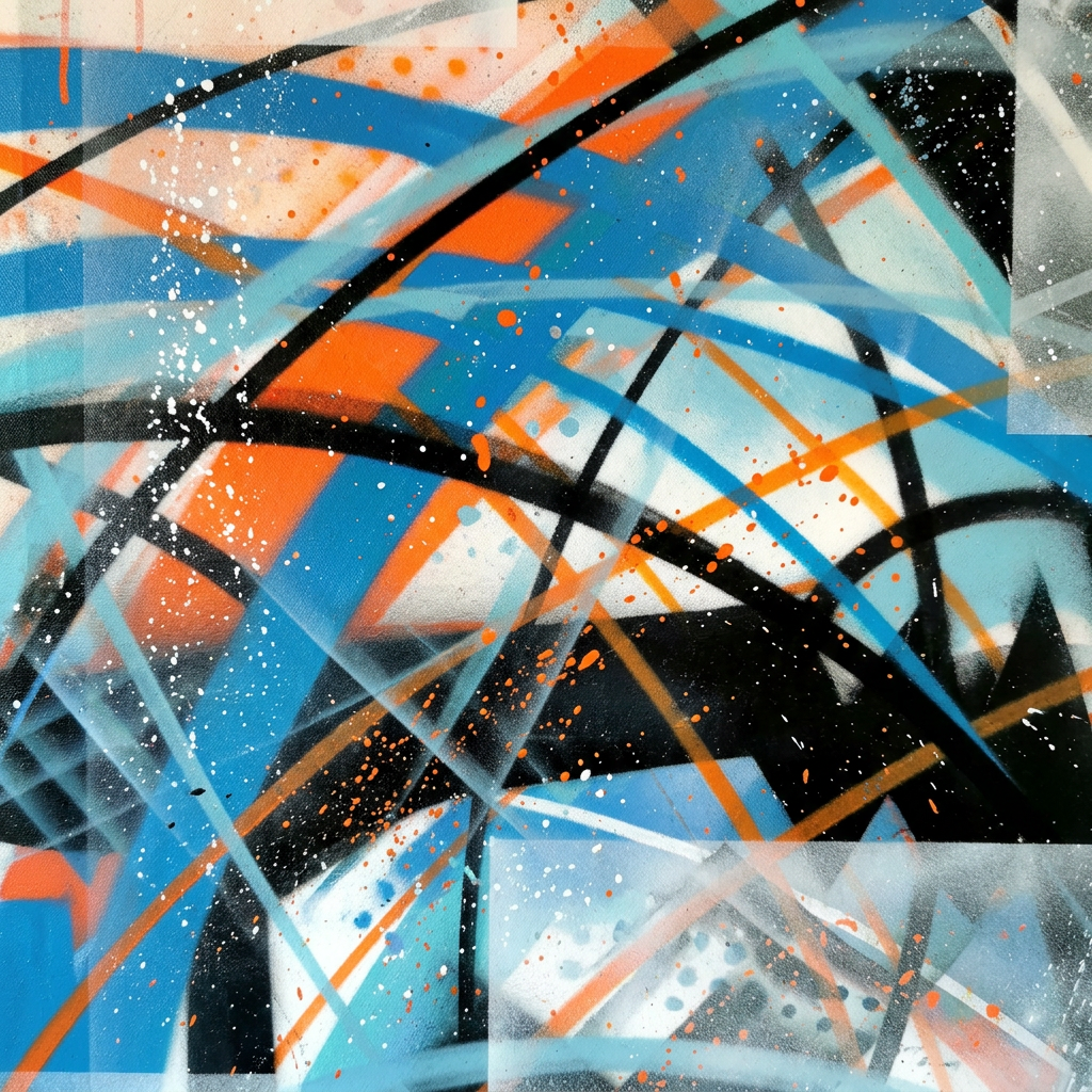Vue de détail générée des lignes croisées de la partie centrale gauche d’Abstraction avec logo.