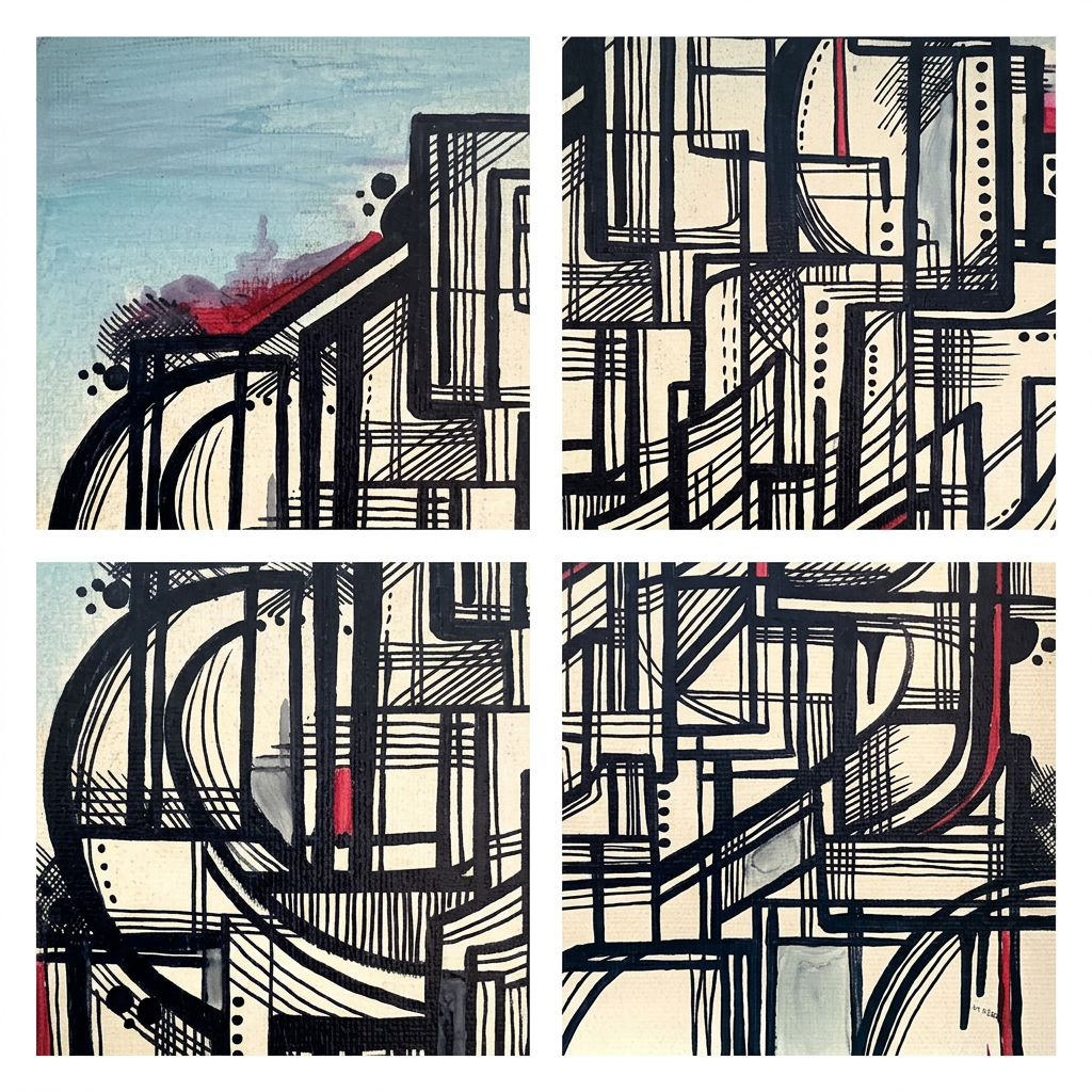 Planche de quatre détails de la peinture à partir de la photo d’origine